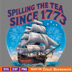 patriotic sailing ship spilling the tea since 1773 png