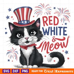 patriotic cat red white and meow png digital download files