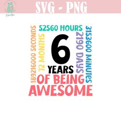 6th birthday svg | 6 years old birthday party cricut file | happy 6th bday | awesome since 2016 | commercial use & digit