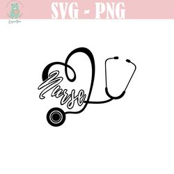 stethoscope svg with nurse svg cut file, heart stethoscope svg file for cricut, silhouette nurse clipart png, svg - inst
