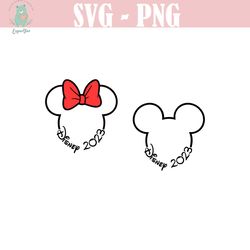 2023, mickey minnie mouse, red bow, outline, travel, trip, vacation, svg png dxf formats, cut, cricut, silhouette