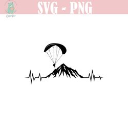 paragliding svg heartbeat - paraglide svg, parachute svg, silhouette, sky diver svg, png, cut file, digital download