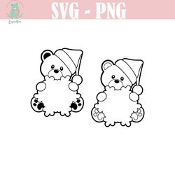 christmas bear svg. png. cricut cut files, silhouette, layered files. snowflake, teddy bear, outline, stencil. dxf, eps.
