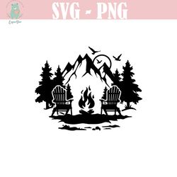 lake scene chairs dock svg | adirondack chairs svg | mountain scene svg | forest camp svg | camping svg | camping shirt