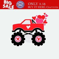 valentines monster truck with hearts svg cut file for cricut, silhouette, valentine truck svg png print file, dxf, loads