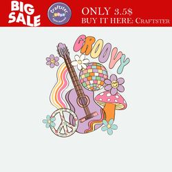 groovy png sublimation digital design download-hippie png, retro png, guitar png, disco ball png, retro flower png, peac