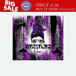 20oz skinny tumbler purple black grey wrestling mom glitter sublimation designs template straight png file download