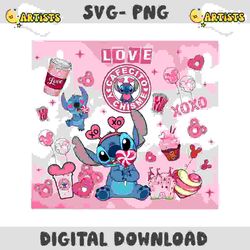 stitch coffee love valentine png, cartoon valentine tumbler wrap, stitch pink valentine inflated tumbler wrap