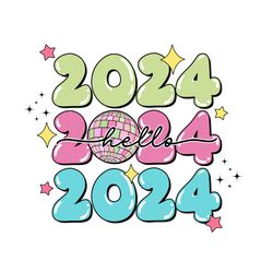 hello 2024 girl new years disco ball png