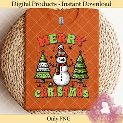 retro merry christmas tree snowman png