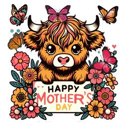 cute highland cow mother's day clipart digital download files