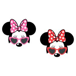 valentine's day, minnie mouse, pink red polka dot bow, heart sunglasses