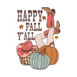 Happy Fall Y'all Cowgirl Pumpkins PNG