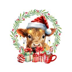 cute baby highland cow christmas png