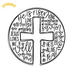 cross circle he is risen christian cut files svg png jpeg gif files