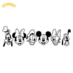 mickey and friends minnie daisy donald goofy pluto in a line