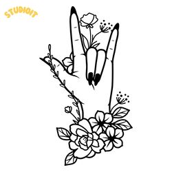 floral i love you hand sign svg digital download files