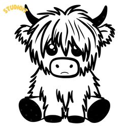 cute sitting highland cow svg png digital download files