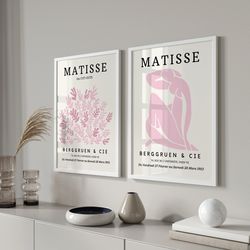 matisse print set of 2, pastel pink wall decor, exhibition posters, gallery wall set, pink matisse print set, matisse pr