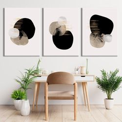 mid century 3 piece wall art print geometric black and white art boho modern decor extra large minimalist poster set bed