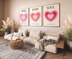 mind body soul aura poster 3 piece wall art, aura energy spiritual gradient set of 3 prints, y2k aesthetic room decor sp