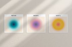 mind body soul aura poster set of 3 square prints, aura energy spiritual gradient print, y2k decor, aesthetic room decor