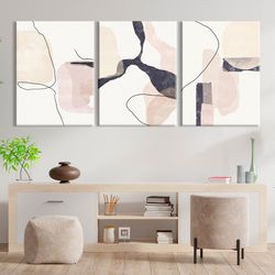 minimalist 3 piece wall art print geometric line art extra large abstract set of 3 poster neutral framed canvas modern a