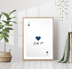 blue ace playing card quote print retro heart canvas fashion party canvas framed printed preppy lucky poker trendy funky