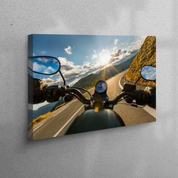 canvas art, canvas print, wall art, sunset printed, view 3d canvas, motorcycle view 3d canvas, road view 3d canvas,