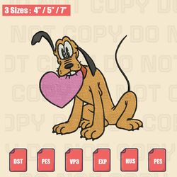 pluto love heart embroidery file, valentine embroidery designs, machine embroidery design files