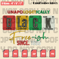 juneteenth periodic table embroidery design files, unapologetically black embroidery design, machine embroidery design