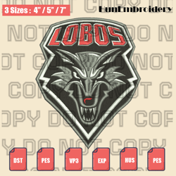 new mexico lobos logo embroidery files, ncaa embroidery designs, machine embroidery design files