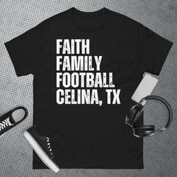 faith family football celina texas bobcats t-shirt