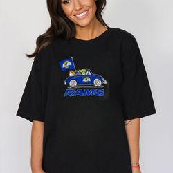 baby yoda drive a car los angeles rams football flag logo shirt