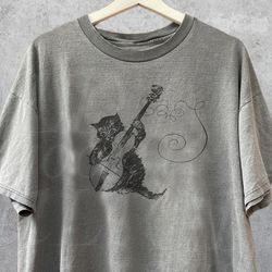 cat playing violin shirt, cute retro minimalistic graphic shirt, cat lovers gift, soft distressed cotton shirt