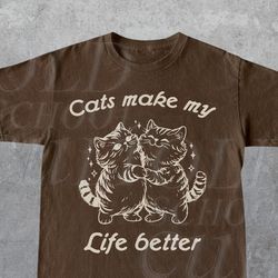 cats make my life better cute dancing cats vintage t-shirt, retro 90s storybook 1950s funny kitten shirt, funny cat
