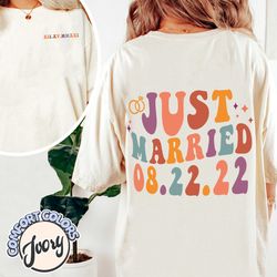 personalized retro just married comfort colors shirt, mr and mrs, bride and groom, just married shirt, honeymoon gifts