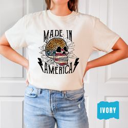comfort colors made in america skull shirt, america skull shirt, leopard print skull shirt, funny 4th of july shirt