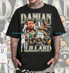 vintage 90s basketball bootleg style t-shirt, damian lillard graphic t-shirt, da