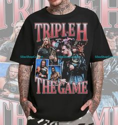 vintage 90s graphic style triple h t-shirt, triple h tee, retro triple h t-shirt