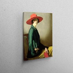 3d canvas, wall art, canvas, lady with a red hat, oil painting print, william strang 3d canvas, reproduction 3d canvas,