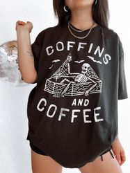 coffins and coffee tee, halloween graphic tee, comfort color