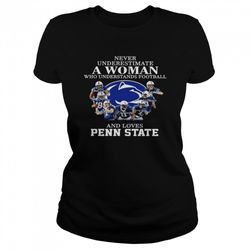 never underestimate a woman who understands football and loves penn state shirt