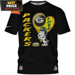 green bay packers snoopy love heart tshirt, green bay packers gifts for men  best personalized gift  unique gifts idea