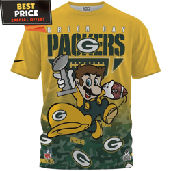 green bay packers x mario champions cup fullprinted tshirt, gifts for packers fans  best personalized gift  unique gifts