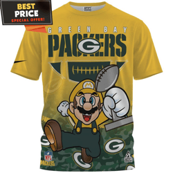 green bay packers x mario champions cup pull over printed shirt, packers gifts for him  best personalized gift  unique g