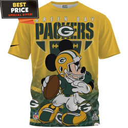 green bay packers x mickey nfl player fullprinted tshirt, green bay packers gifts for him  best personalized gift  uniqu