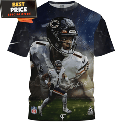 justin fields x chicago bears 3d fullprinted tshirt, gifts for bears fans  best personalized gift  unique gifts idea