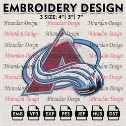 nhl colorado avalanche embroidery file, nhl embroidery designs, hockey team, machine embroidery design, digital download