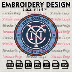 mls new york city fc logo embroidery design, embroidery files, whitecaps mls teams, football, digital download